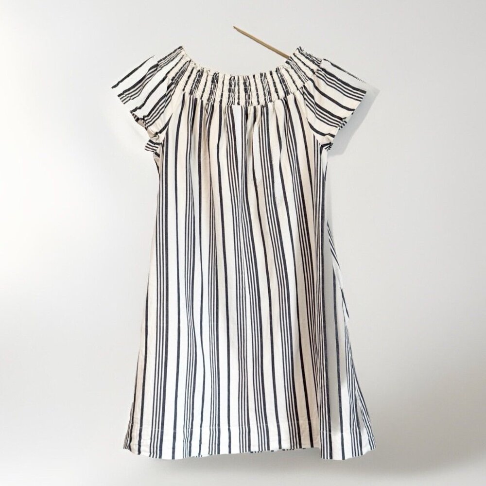 Marine Layer Women’s Large Striped Smocked Dress Cream Navy Pockets Coastal - Picture 11 of 12